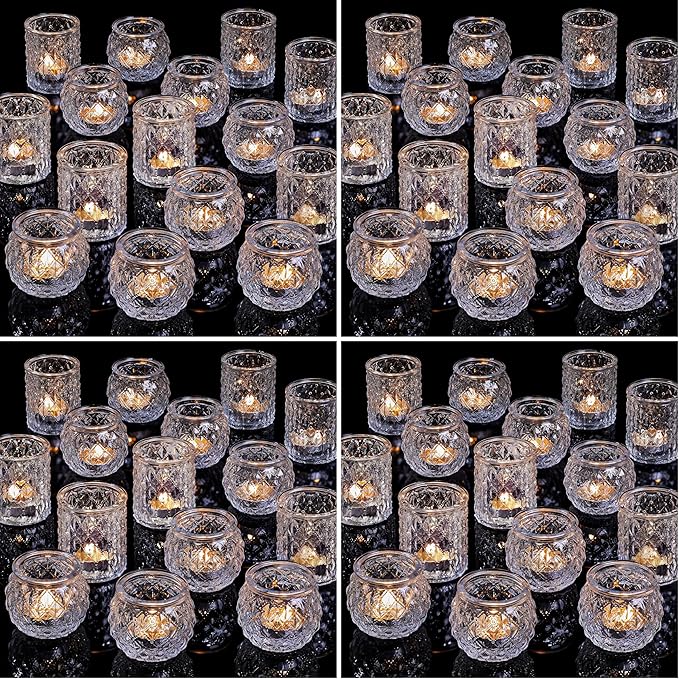 DARJEN Clear Votive Candle Holders Set of 36- Round Glass Candle Holders Bulk for Tea Light Candle, Embossed Candle Votives for Wedding Centerpiece, Various Parties & Home Decor (Pack of 4)
