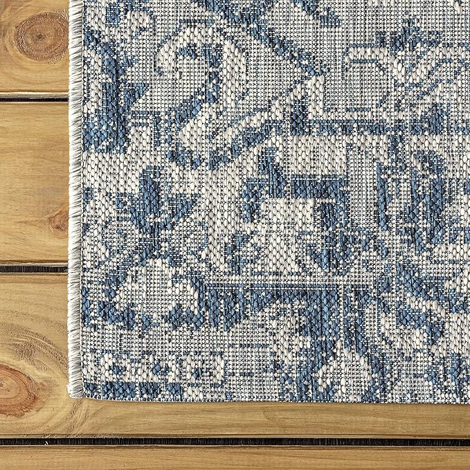 JONATHAN Y Boho Medallion Indoor Outdoor Runner Rug 2X8 Navy/Gray, Estrella Textured Weave for Backyard, Patio, Porch, Easy-Cleaning, High Traffic, Pet-Friendly, Non-Shedding (SMB105B-28)