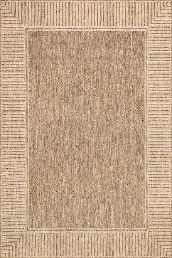 Nuloom Asha Light Brown/Ivory, 8' x 10', Casual, Striped Border, Soft and Cozy, High Traffic, Stain Resistant, Easy Clean, Durable Area Rug for Indoor/Outdoor Patio, Deck, Porch, Garden, Courtyard