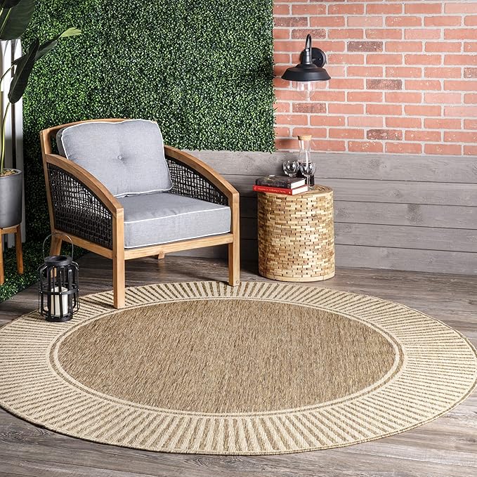 Nuloom Asha Light Brown/Ivory, 5' x 8', Casual, Striped Border, Soft and Cozy, High Traffic, Stain Resistant, Easy Clean, Durable Area Rug for Indoor/Outdoor Patio, Deck, Porch, Garden, Courtyard