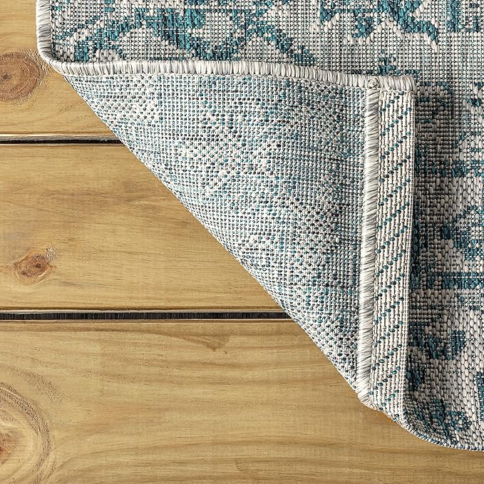 JONATHAN Y Boho Medallion Indoor Outdoor Area Rug 8X10 Teal/Gray, Estrella Textured Weave for Backyard, Patio, Porch, Easy-Cleaning, High Traffic, Pet-Friendly, Non-Shedding (SMB105C-8)