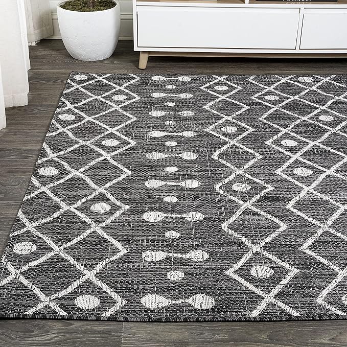 JONATHAN Y Tribal Bohemian Indoor Outdoor Area Rug 3X5 Black/Ivory, Nokat for Backyard, Patio, Porch, Easy-Cleaning, High Traffic, Pet-Friendly, Non-Shedding (SMB131E-3)