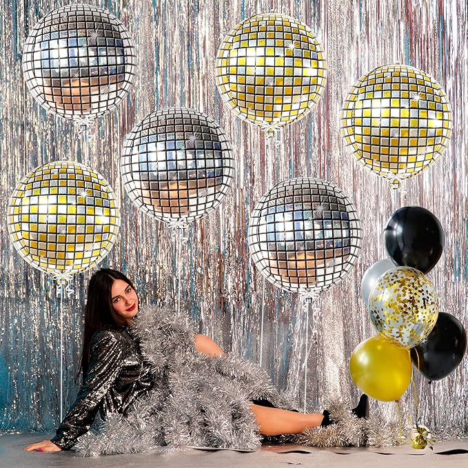 KatchOn, Silver and Gold Disco Ball Balloons -22 Inch, Pack of 6 | 4D Sphere Balloons for Disco Party Decorations | 70s Party Disco Ball decoration | Birthday Party, Graduation Decorations 2026