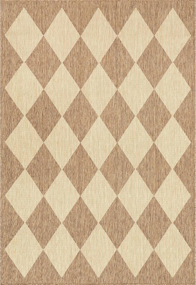 Nuloom Outdoor Performance Collection Sabina Brown/Ivory, 6'7" Square, Soft, High Traffic, Stain Resistant, Easy Clean, Durable Area Rug for Indoor/Outdoor Patio, Deck, Porch, Garden, Courtyard