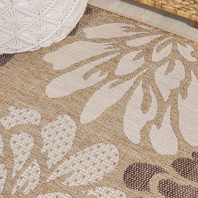 JONATHAN Y Floral Textured Weave Indoor Outdoor Square Area Rug 8X8 Brown/Cream, Zinnia Modern for Backyard, Patio, Porch, Easy-Cleaning, High Traffic, Pet-Friendly, Non-Shedding (SMB110I-8SQ)