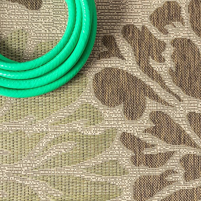 JONATHAN Y Floral Textured Weave Indoor Outdoor Square Area Rug 5X5 Sage/Brown, Zinnia Modern for Backyard, Patio, Porch, Easy-Cleaning, High Traffic, Pet-Friendly, Non-Shedding (SMB110A-5SQ)