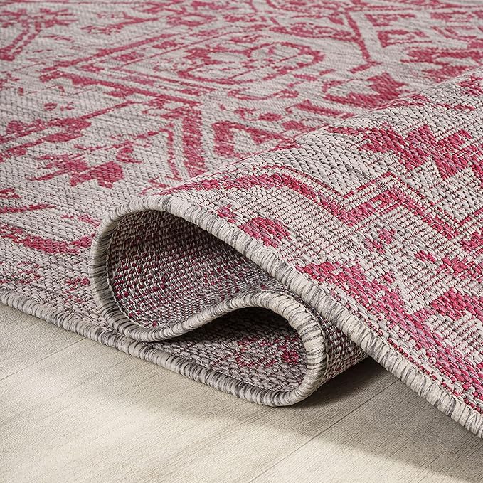 JONATHAN Y Boho Medallion Indoor Outdoor Area Rug 8X10 Light Gray/Fuchsia, Estrella Textured Weave for Backyard, Patio, Porch, Easy-Cleaning, High Traffic, Pet-Friendly, Non-Shedding (SMB105F-8)