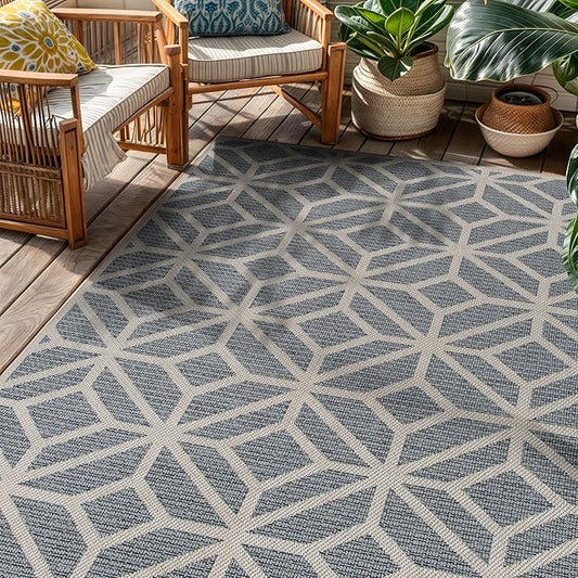 Rugshop Blue Contemporary Geometric Indoor/Outdoor Area Rug — Hose Washable for Living Room, Dining Room and Bedroom, 4' x 6'