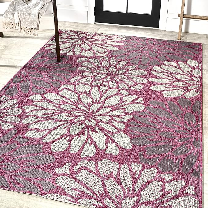 JONATHAN Y Floral Textured Weave Indoor Outdoor Area Rug 8X10 Fuchsia/Light Gray, Zinnia Modern for Backyard, Patio, Porch, Easy-Cleaning, High Traffic, Pet-Friendly, Non-Shedding (SMB110F-8)
