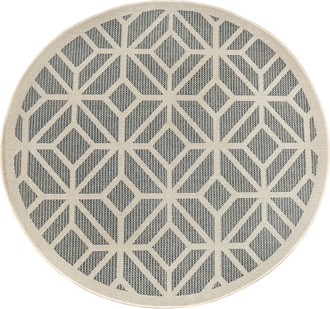 Rugshop Blue Contemporary Geometric Indoor/Outdoor Area Rug — Hose Washable for Living Room, Dining Room and Playroom, 8' Round