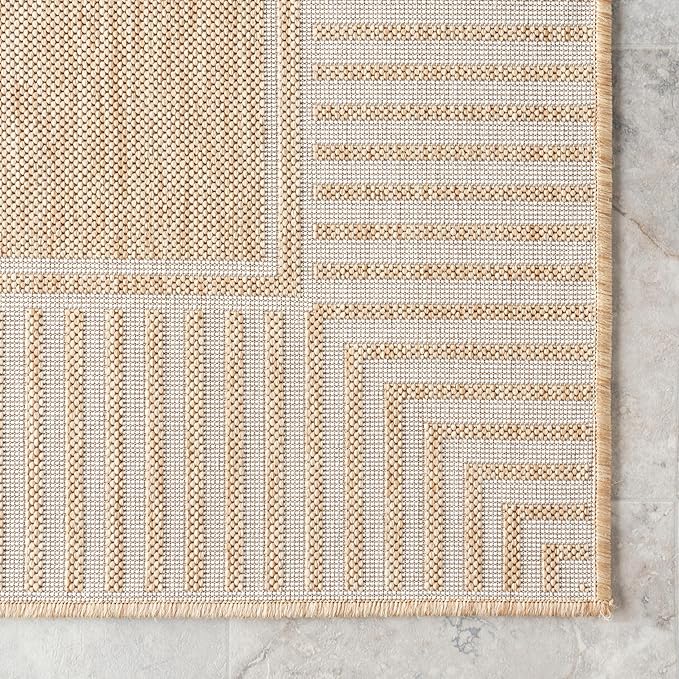 Nuloom Asha Tan/Ivory, 10' x 14', Casual, Striped Border, Soft and Cozy, High Traffic, Stain Resistant, Easy Clean, Durable Area Rug for Indoor/Outdoor Patio, Deck, Porch, Garden, Courtyard