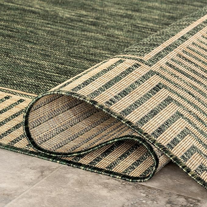 Nuloom Asha Green/Brown, 4' x 6', Casual, Striped Border, Soft and Cozy, High Traffic, Stain Resistant, Easy Clean, Durable Area Rug for Indoor/Outdoor Patio, Deck, Porch, Garden, Courtyard