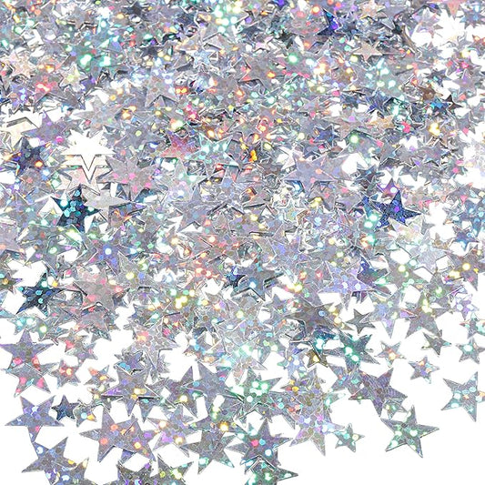 Hestya Star Confetti Glitter Table Confetti Metallic Foil Stars for Graduation Wedding Birthday Party Decorations(Glitter Silver,10mm and 6mm,60g)