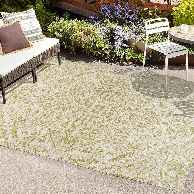 JONATHAN Y Boho Medallion Indoor Outdoor Area Rug 9X12 Cream/Green, Estrella Textured Weave for Backyard, Patio, Porch, Easy-Cleaning, High Traffic, Pet-Friendly, Non-Shedding (SMB105E-9)