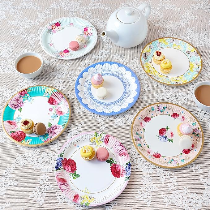 Talking Tables Afternoon Tea Vintage Floral Paper Plates | 24 Count (1 Pack) | Truly Scrumptious | for Birthday Party, Baby Shower, Wedding Hen Party and Anniversary, Disposable Tableware - Size 9'