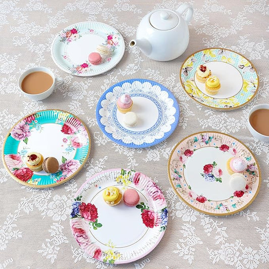 Talking Tables Afternoon Tea Vintage Floral Paper Plates | 24 Count (1 Pack) | Truly Scrumptious | for Birthday Party, Baby Shower, Wedding Hen Party and Anniversary, Disposable Tableware - Size 9'