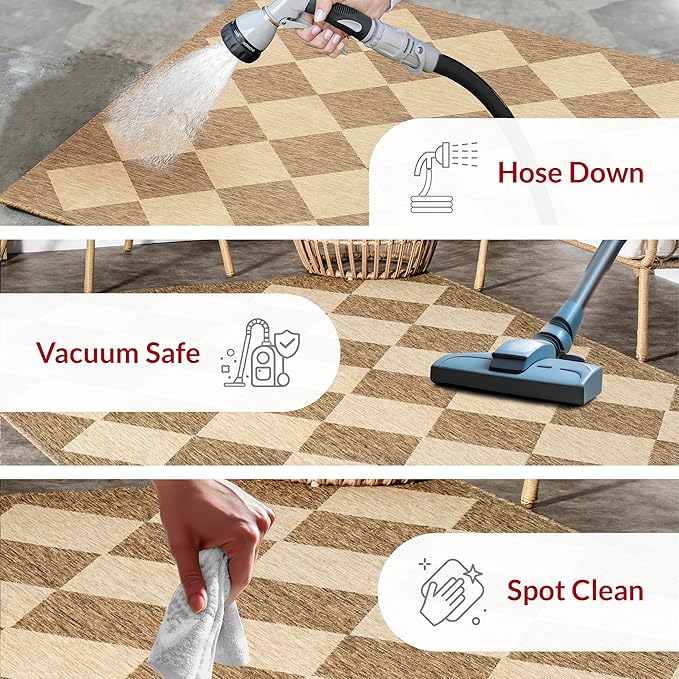 nuLOOM Outdoor Performance Collection Sabina Brown/Ivory, 4' x 6', Soft and Cozy, High Traffic, Stain Resistant, Easy Clean, Durable Area Rug for Indoor/Outdoor Patio, Deck, Porch, Garden, Courtyard