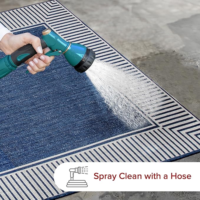 Nuloom Asha Navy/Ivory, 8' x 10', Casual, Striped Border, Soft and Cozy, High Traffic, Stain Resistant, Easy Clean, Durable Area Rug for Indoor/Outdoor Patio, Deck, Porch, Garden, Courtyard