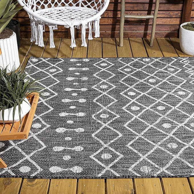 JONATHAN Y Tribal Bohemian Indoor Outdoor Area Rug 3X5 Black/Ivory, Nokat for Backyard, Patio, Porch, Easy-Cleaning, High Traffic, Pet-Friendly, Non-Shedding (SMB131E-3)