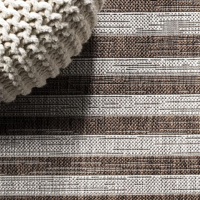 JONATHAN Y Offset Stripe Indoor Outdoor Area Rug 8X10 Beige/Brown, Sukie Modern for Backyard, Patio, Porch, Easy-Cleaning, High Traffic, Pet-Friendly, Non-Shedding (SMB133A-8)