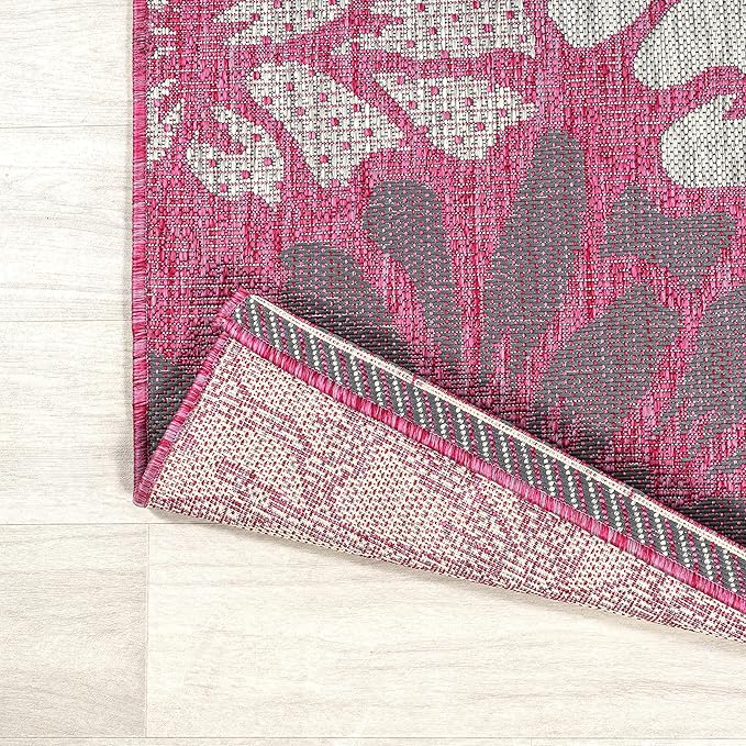 JONATHAN Y Floral Textured Weave Indoor Outdoor Runner Rug 2X8 Fuchsia/Light Gray, Zinnia Modern for Backyard, Patio, Porch, Easy-Cleaning, High Traffic, Pet-Friendly, Non-Shedding (SMB110F-28)