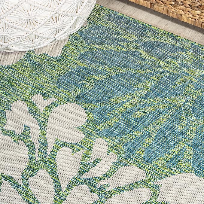 JONATHAN Y Floral Textured Weave Indoor Outdoor Runner Rug 2X10 Cream/Green, Zinnia Modern for Backyard, Patio, Porch, Easy-Cleaning, High Traffic, Pet-Friendly, Non-Shedding (SMB110D-210)