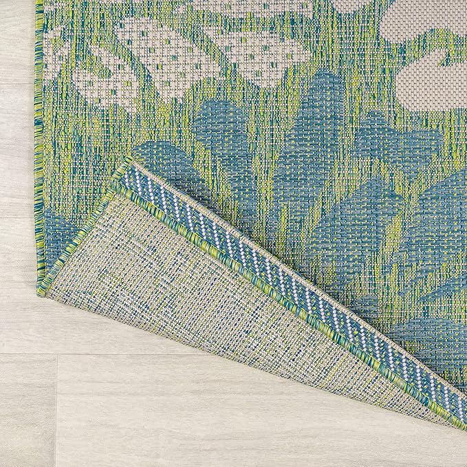 JONATHAN Y Floral Textured Weave Indoor Outdoor Runner Rug 2X10 Cream/Green, Zinnia Modern for Backyard, Patio, Porch, Easy-Cleaning, High Traffic, Pet-Friendly, Non-Shedding (SMB110D-210)