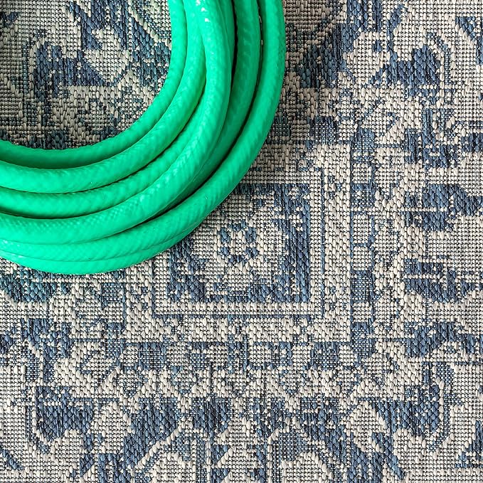 JONATHAN Y Boho Medallion Indoor Outdoor Round Area Rug 4 Ft Navy/Gray, Estrella Textured Weave for Backyard, Patio, Porch, Easy-Cleaning, High Traffic, Pet-Friendly, Non-Shedding (SMB105B-4R)