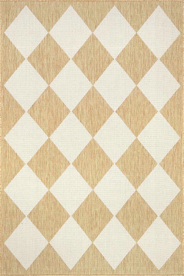 Nuloom Outdoor Performance Collection Sabina Tan/Ivory, 4' x 6', Soft, High Traffic, Stain Resistant, Easy Clean, Durable Area Rug for Indoor/Outdoor Patio, Deck, Porch, Garden, Courtyard