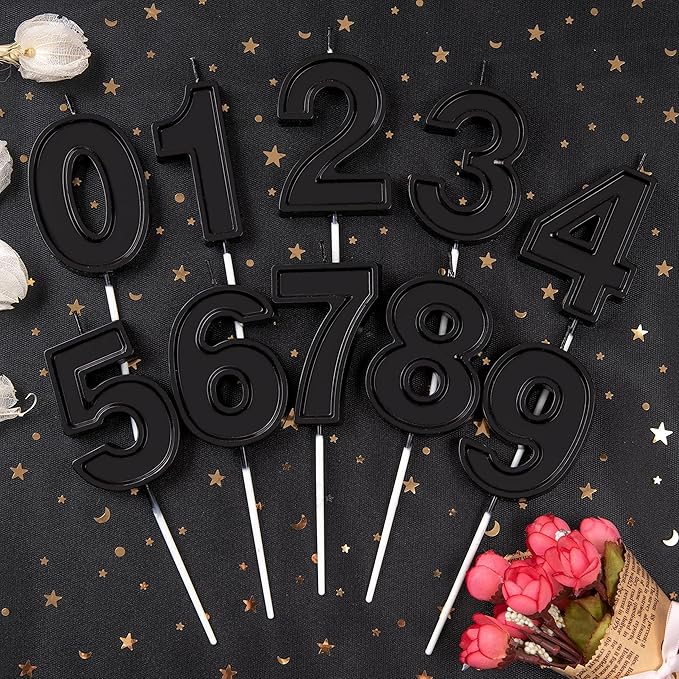 PHD Luxe Black 2.76 Inch 8 Number Birthday Candles, Party Celebration