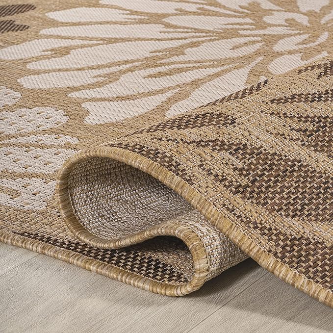 JONATHAN Y Floral Textured Weave Indoor Outdoor Square Area Rug 8X8 Brown/Cream, Zinnia Modern for Backyard, Patio, Porch, Easy-Cleaning, High Traffic, Pet-Friendly, Non-Shedding (SMB110I-8SQ)