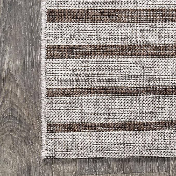 JONATHAN Y Offset Stripe Indoor Outdoor Area Rug 3X5 Beige/Brown, Sukie Modern for Backyard, Patio, Porch, Easy-Cleaning, High Traffic, Pet-Friendly, Non-Shedding (SMB133A-3)