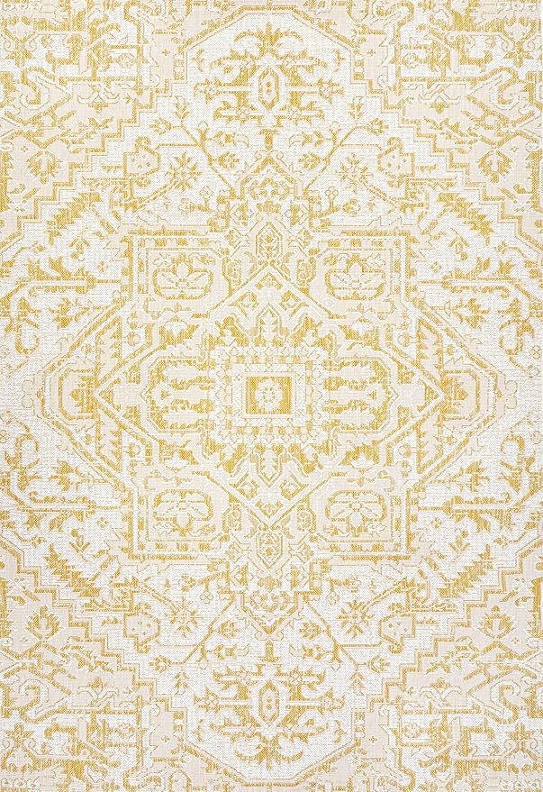 JONATHAN Y Boho Medallion Indoor Outdoor Area Rug 8X10 Cream/Yellow, Estrella Textured Weave for Backyard, Patio, Porch, Easy-Cleaning, High Traffic, Pet-Friendly, Non-Shedding (SMB105H-8)