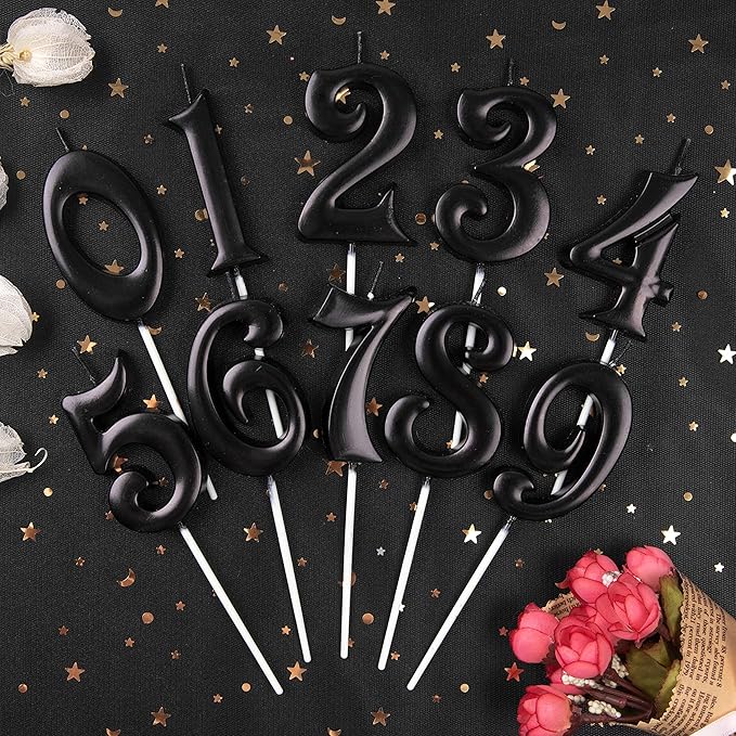PHD CAKE 2.76 Inch Elegant Black 6 Number Birthday Candles, Black Number Candles, Cake Number Candles, Party Celebration