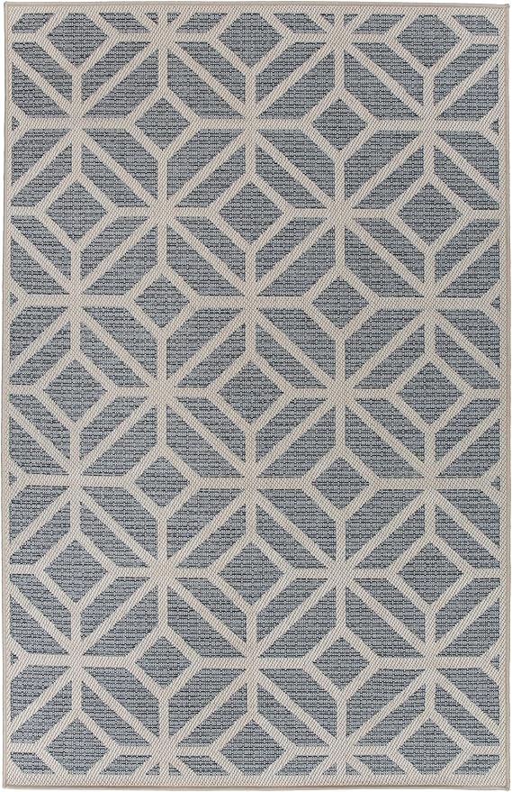 Rugshop Blue Contemporary Geometric Indoor/Outdoor Area Rug — Hose Washable for Living Room, Dining Room and Office, 7'10" x 10'