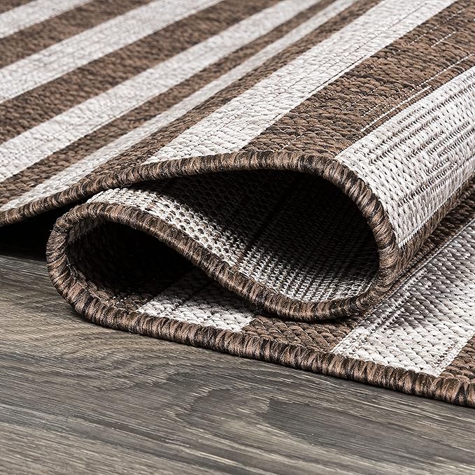 JONATHAN Y Offset Stripe Indoor Outdoor Area Rug 8X10 Brown/Beige, Sukie Modern for Backyard, Patio, Porch, Easy-Cleaning, High Traffic, Pet-Friendly, Non-Shedding (SMB133B-8)