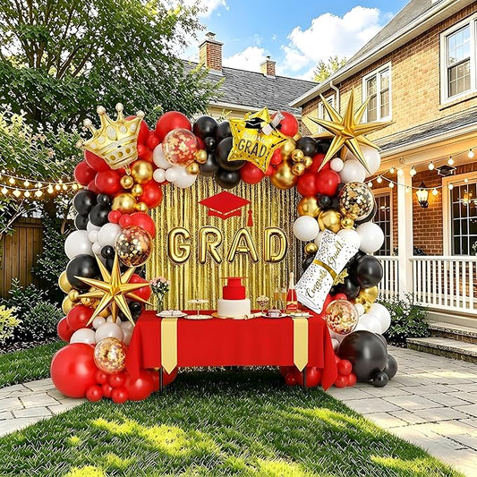 Graduation Balloon Arch Garland Kit Red Black White Gold Graduation Decorations 2026 for College High School Class of 2026 Grad Party Prom Decor