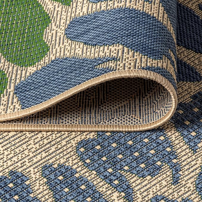 JONATHAN Y Floral Textured Weave Indoor Outdoor Runner Rug 2X20 Navy/Green, Zinnia Modern for Backyard, Patio, Porch, Easy-Cleaning, High Traffic, Pet-Friendly, Non-Shedding (SMB110B-220)