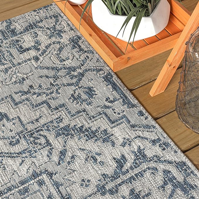 JONATHAN Y Boho Medallion Indoor Outdoor Round Area Rug 4 Ft Navy/Gray, Estrella Textured Weave for Backyard, Patio, Porch, Easy-Cleaning, High Traffic, Pet-Friendly, Non-Shedding (SMB105B-4R)