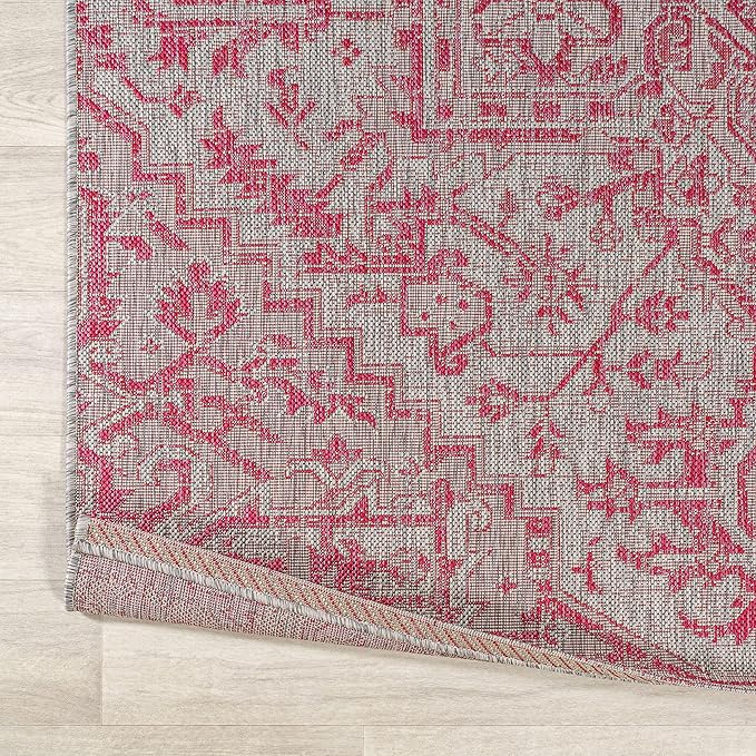 JONATHAN Y Boho Medallion Indoor Outdoor Area Rug 5X8 Light Gray/Fuchsia, Estrella Textured Weave for Backyard, Patio, Porch, Easy-Cleaning, High Traffic, Pet-Friendly, Non-Shedding (SMB105F-5)