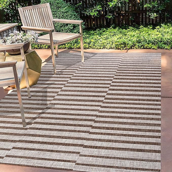 JONATHAN Y Offset Stripe Indoor Outdoor Area Rug 3X5 Beige/Brown, Sukie Modern for Backyard, Patio, Porch, Easy-Cleaning, High Traffic, Pet-Friendly, Non-Shedding (SMB133A-3)