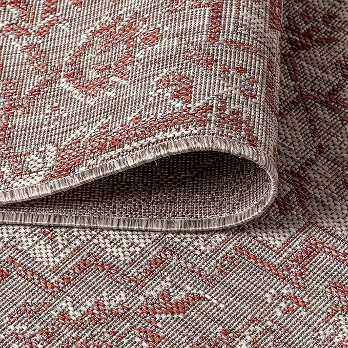 JONATHAN Y Boho Medallion Indoor Outdoor Round Area Rug 3 Ft Red/Taupe, Estrella Textured Weave for Backyard, Patio, Porch, Easy-Cleaning, High Traffic, Pet-Friendly, Non-Shedding (SMB105A-3R)