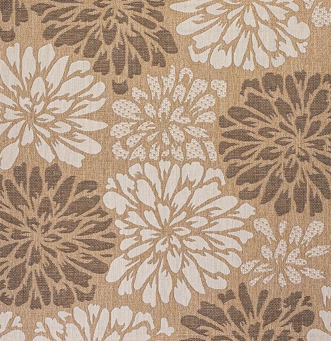 JONATHAN Y Floral Textured Weave Indoor Outdoor Square Area Rug 8X8 Brown/Cream, Zinnia Modern for Backyard, Patio, Porch, Easy-Cleaning, High Traffic, Pet-Friendly, Non-Shedding (SMB110I-8SQ)