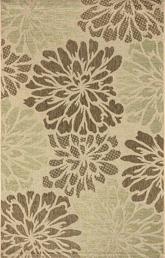 JONATHAN Y Floral Textured Weave Indoor Outdoor Area Rug 3X5 Sage/Brown, Zinnia Modern for Backyard, Patio, Porch, Easy-Cleaning, High Traffic, Pet-Friendly, Non-Shedding (SMB110A-3)