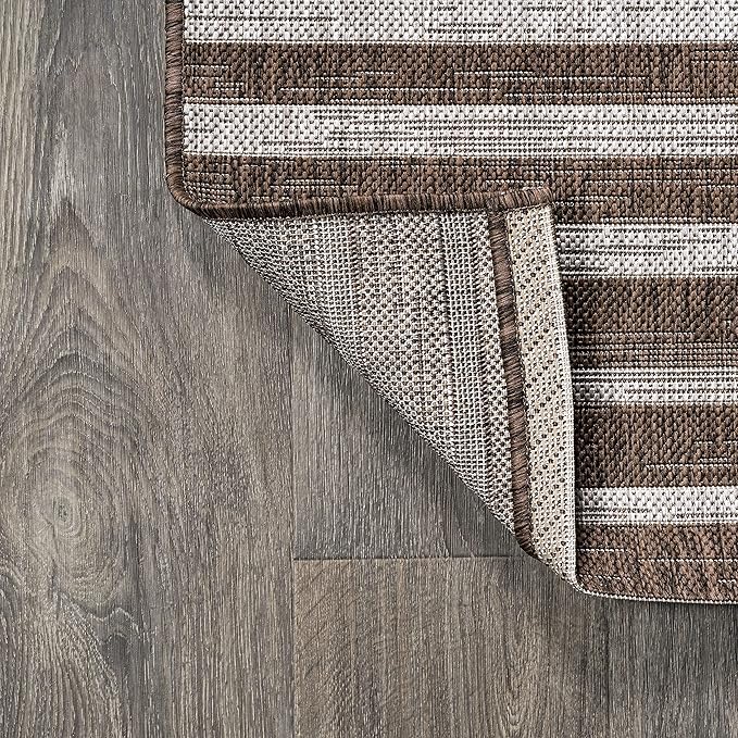 JONATHAN Y Offset Stripe Indoor Outdoor Area Rug 8X10 Brown/Beige, Sukie Modern for Backyard, Patio, Porch, Easy-Cleaning, High Traffic, Pet-Friendly, Non-Shedding (SMB133B-8)