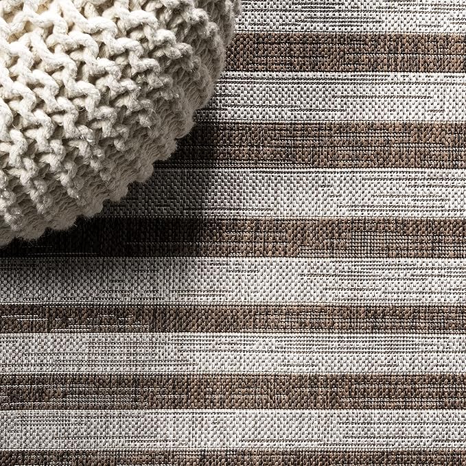 JONATHAN Y Offset Stripe Indoor Outdoor Area Rug 8X10 Brown/Beige, Sukie Modern for Backyard, Patio, Porch, Easy-Cleaning, High Traffic, Pet-Friendly, Non-Shedding (SMB133B-8)