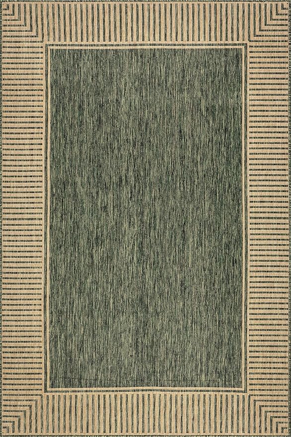 Nuloom Asha Green/Brown, 4' x 6', Casual, Striped Border, Soft and Cozy, High Traffic, Stain Resistant, Easy Clean, Durable Area Rug for Indoor/Outdoor Patio, Deck, Porch, Garden, Courtyard