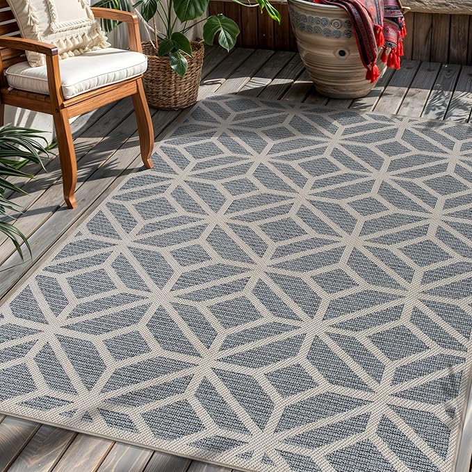 Rugshop Blue Contemporary Geometric Indoor/Outdoor Area Rug — Hose Washable for Living Room, Dining Room and Bedroom, 5' x 7'