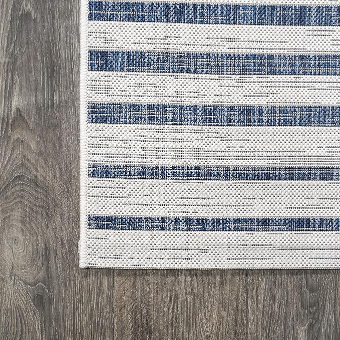 JONATHAN Y Offset Stripe Indoor Outdoor Area Rug 4X6 Ivory/Blue, Sukie Modern for Backyard, Patio, Porch, Easy-Cleaning, High Traffic, Pet-Friendly, Non-Shedding (SMB133C-4)