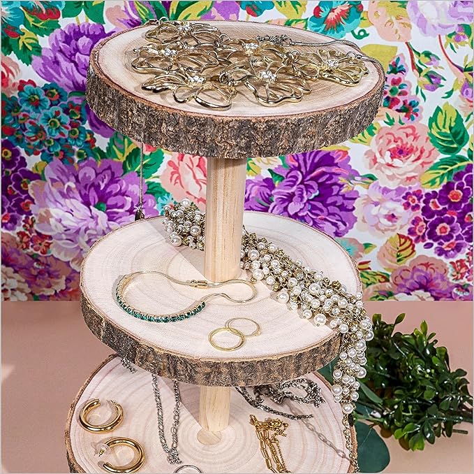 Wooden 4 Tier Rustic Cupcake Stand, Great for Wedding Cake Wood Display Tiered Centerpiece, Dessert Tower for Parties & Events